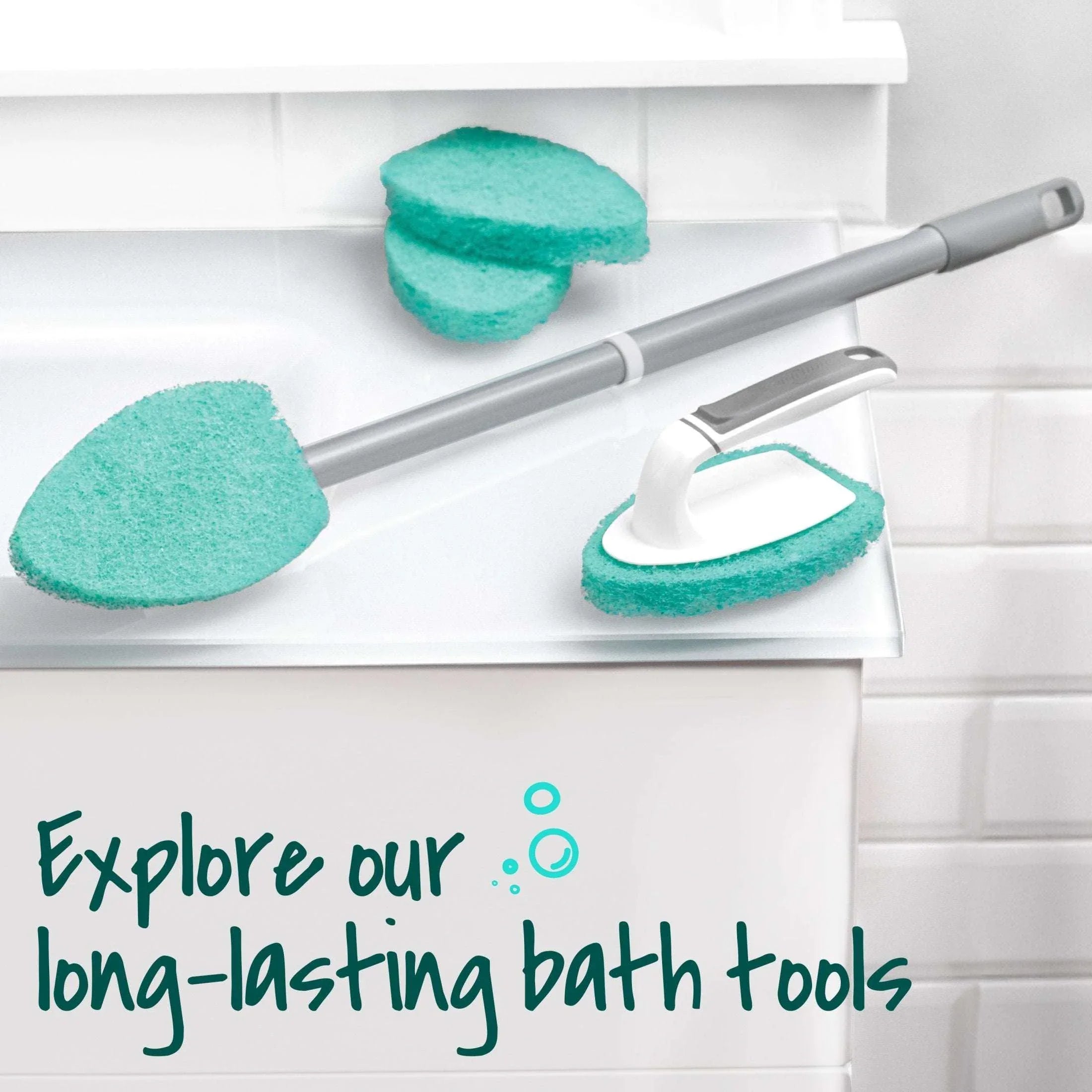 Scotch-Brite Extendable Tub & Tile Scrubber Kit, 1 Handle and 3 Non-Scratch Scrubber Pads