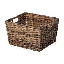 Woven storage basket, rectangular open top with dark bronze woven weave