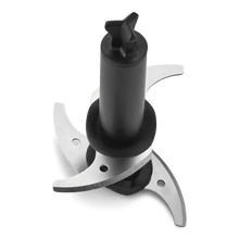 Electric food chopper blade and central spindle in black and silver