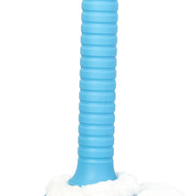 Ribbed blue mop handle with white microfiber head