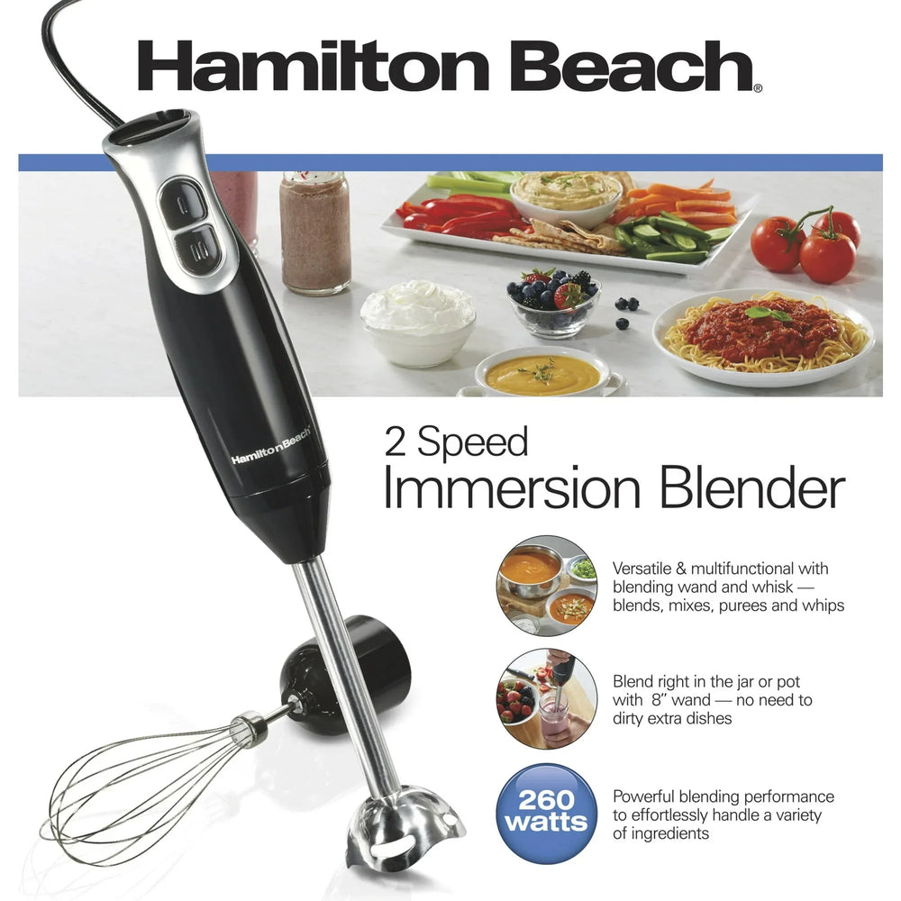 Hamilton Beach 2-Speed Immersion Hand Blender for Kitchen with Blending Wand & Whisk, Black - USA MEGA SHOP