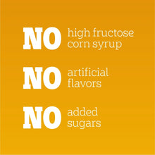Nutrition claim panel: no high fructose corn syrup, no artificial flavors, no added sugars