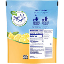 Crystal Light lemon iced tea drink mix packet back with directions and nutrition facts.