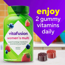 Women's multi berry gummy vitamin bottle with two gummy pieces