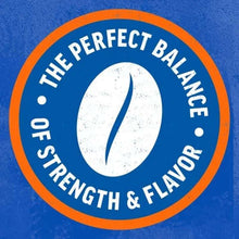 Maxwell House perfect balance badge: 10 of strength and flavor on blue packaging