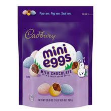 CADBURY mini eggs milk chocolate candy pouch, back view with 26.5 oz net wt