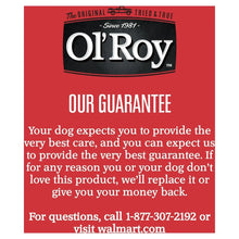 Red O'Roy bag guarantee panel with text about replacement or money-back offer