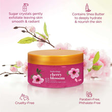 Cherry blossom exfoliating sugar scrub tub by bodycology, pink with orange lid