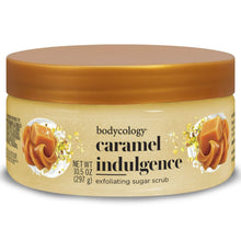 Bodycology caramel indulgence exfoliating sugar scrub jar with caramel-colored lid