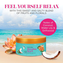 Hawaiian Beach exfoliating sugar scrub jar with orange lid and flower label