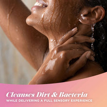 Body wash being applied on wet skin with lather during shower cleansing