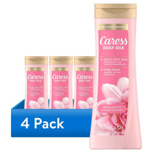 Caress Daily Silk body wash bottles, white peach & orange blossom scent, pink label