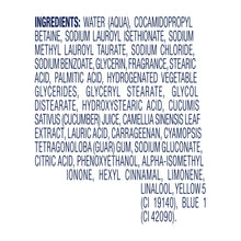 Body wash ingredients label text on white bottle