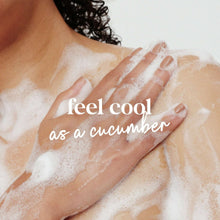 Foaming body wash lather on hands for a cucumber-inspired cleanse.