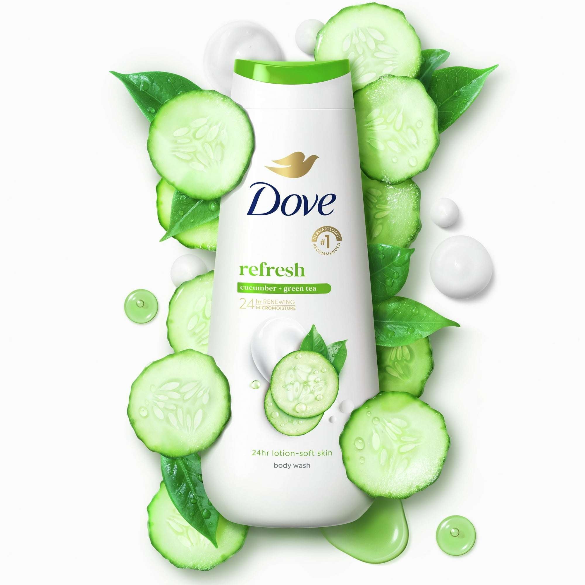 (4 pack) Dove Body Wash for Women Moisturizing Refresh Cucumber & Green Tea Cleanser All Skin, 20 oz