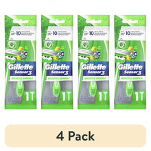 4-pack Gillette Sensor3 sensitive disposable razors, green cartridge packaging multipack.