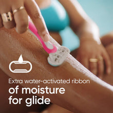 Gillette Venus razor with water-activated strip, shaving foam, pink handle