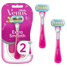 Gillette Venus Extra Smooth disposable women's razor, 2-pack, pink handle with blade head