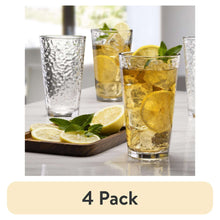 Textured crackle drinking glasses, clear glass tumblers with hammered pattern