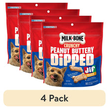 4-pack peanut butter dipped dog biscuits in red Milk-Bone Jif bag