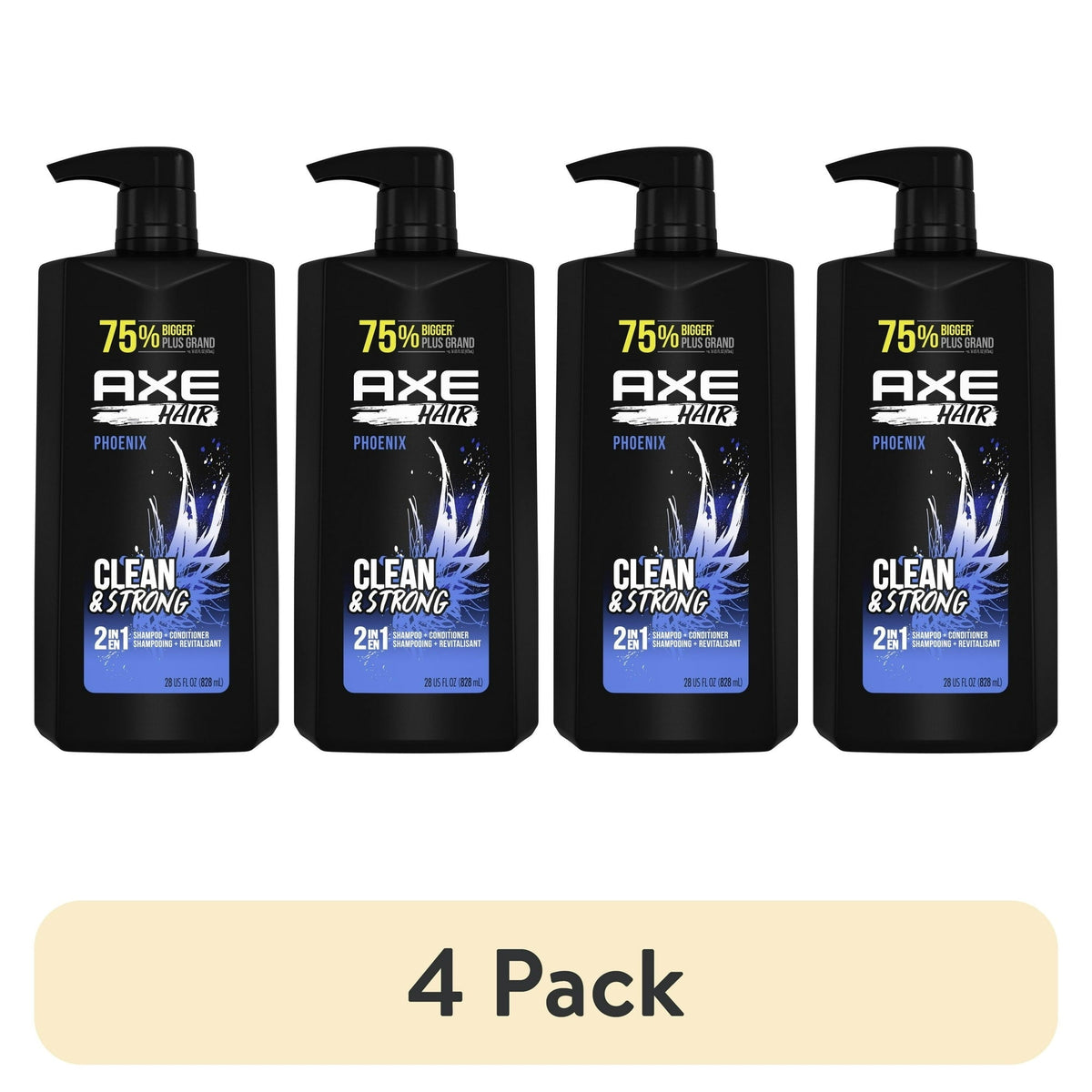 (4 pack) Axe Phoenix Moisturizing 2-in-1 Shampoo and Conditioner, Crushed Mint and Rosemary, 28 fl oz