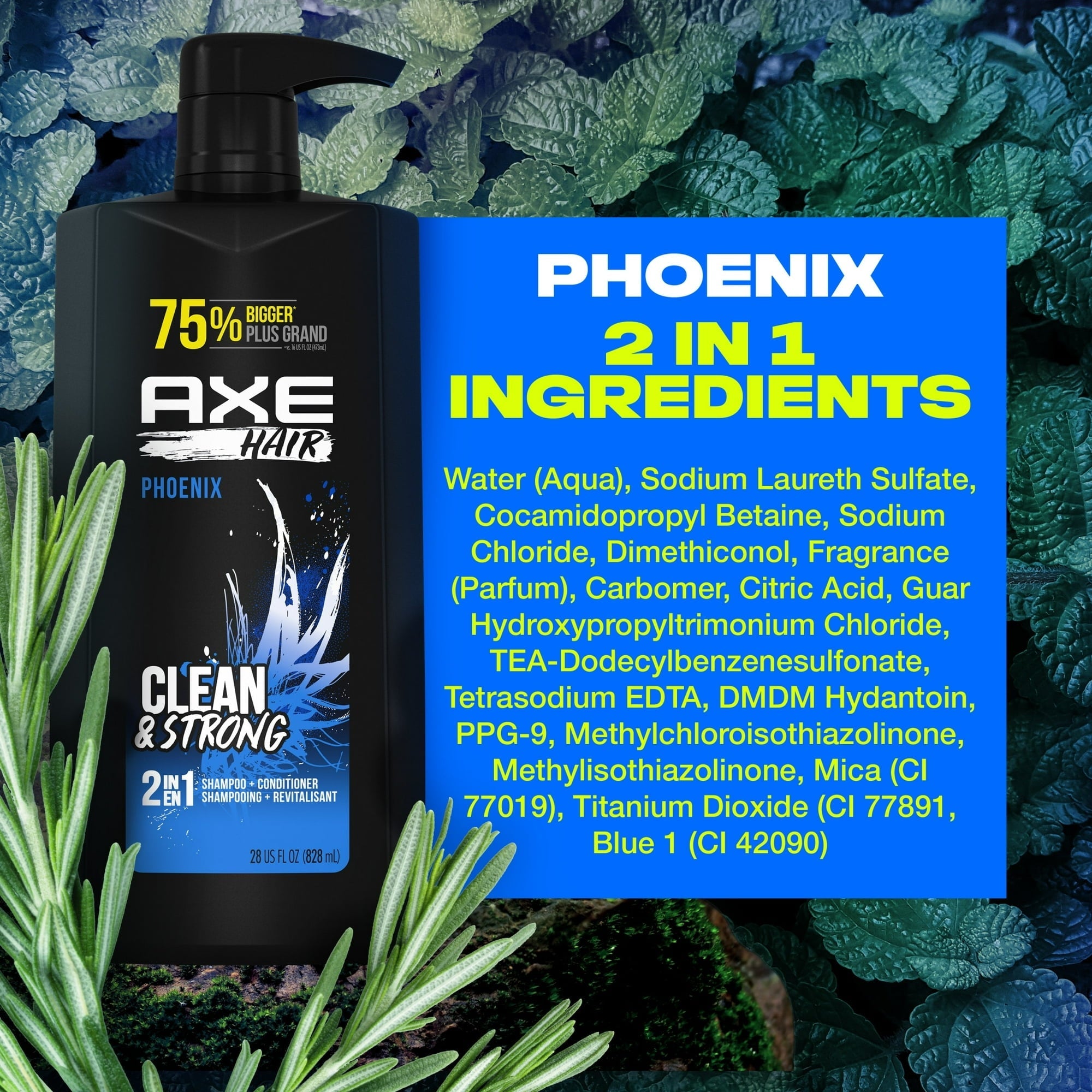 (4 pack) Axe Phoenix Moisturizing 2-in-1 Shampoo and Conditioner, Crushed Mint and Rosemary, 28 fl oz
