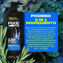 AXE Phoenix 2-in-1 ingredients panel and front bottle with 75% label