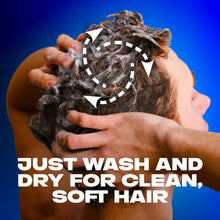Rinsing hair graphic with Just Wash and Dry for Clean, Soft Hair for Axe Phoenix 2-in-1