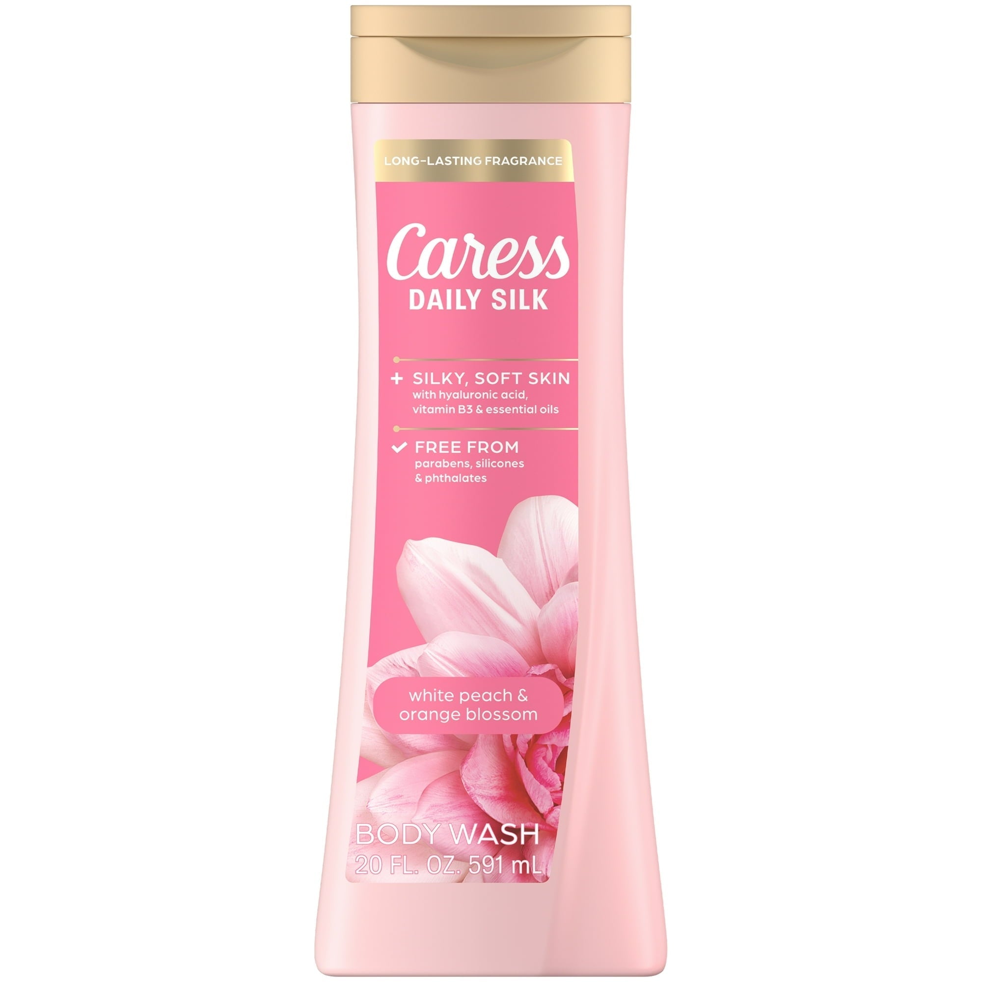 (4 pack) Caress Body Wash for Women, Daily Silk White Peach & Orange Blossom for All Skin 20 fl oz