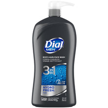 Dial Men body+hair+face wash bottle with 3-in-1 Hydro Fresh refresh label