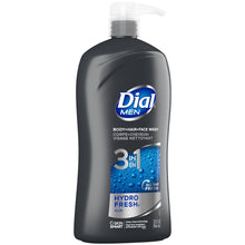 Dial Men body+hair+face wash bottle with Hydro Fresh blue bubbles graphic