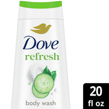 Dove refresh body wash bottle label with cucumber-green tea and 20 fl oz