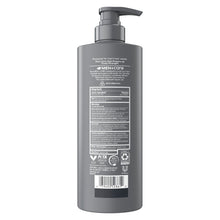 Dove Men+Care anti-dandruff bottle back label with pump, 18 fl oz