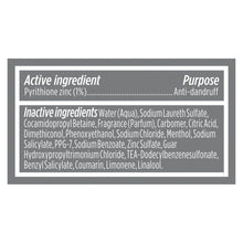 Dove Men+Care ingredient panel showing pyrithione zinc purpose: anti-dandruff