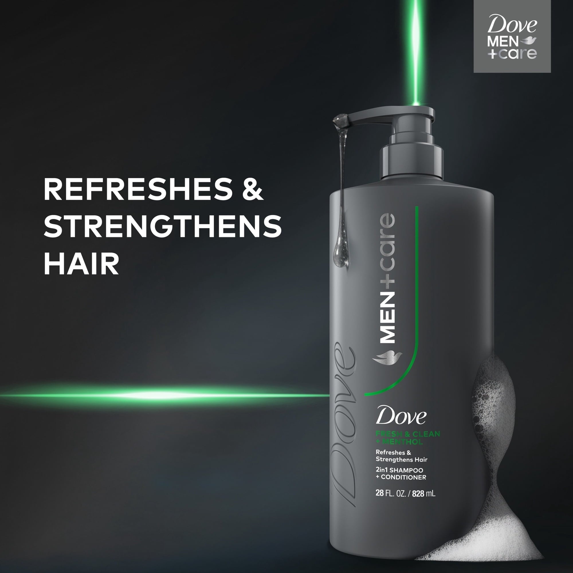 (4 pack) Dove Men+Care Shampoo for Hair Refreshing & Strengthening, Fresh + Clean with Menthol, 28 fl oz