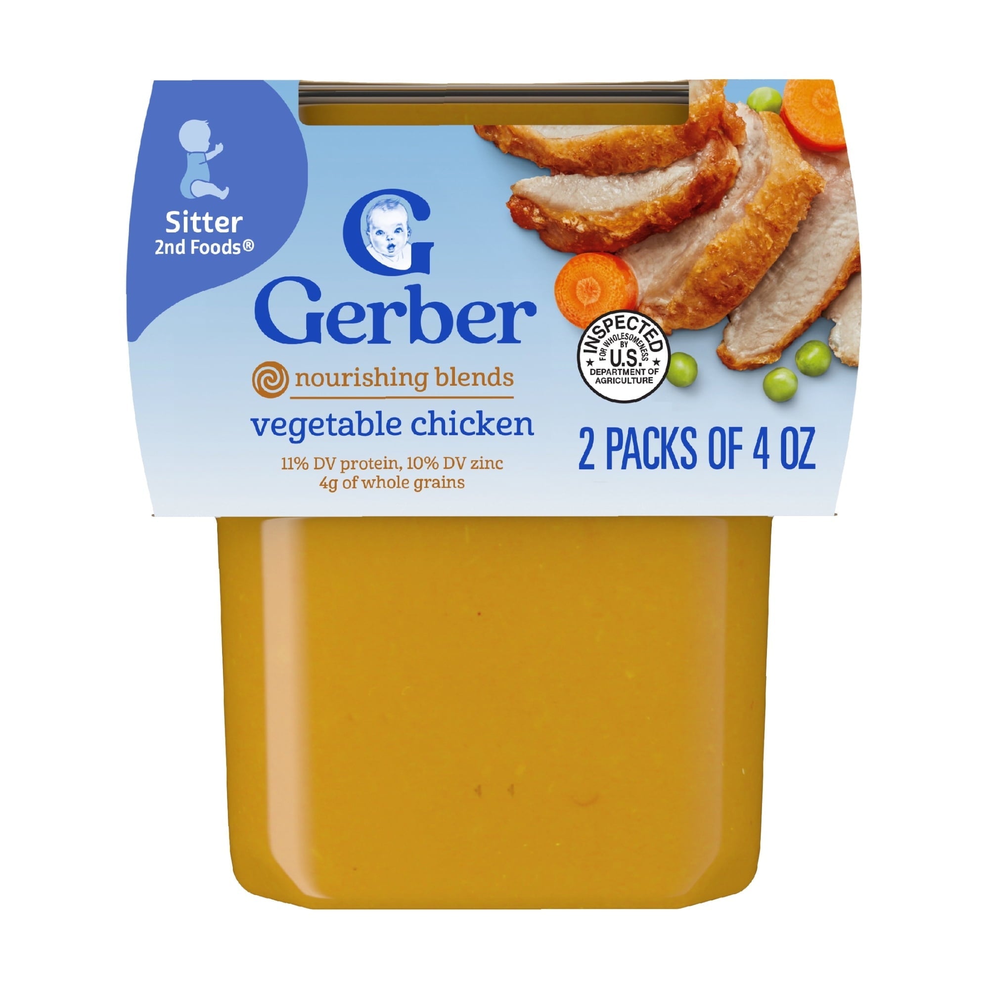 (4 pack) Gerber 2nd Foods Baby Foods, Vegetable Chicken Dinner, 4 oz Tubs (2 Pack)