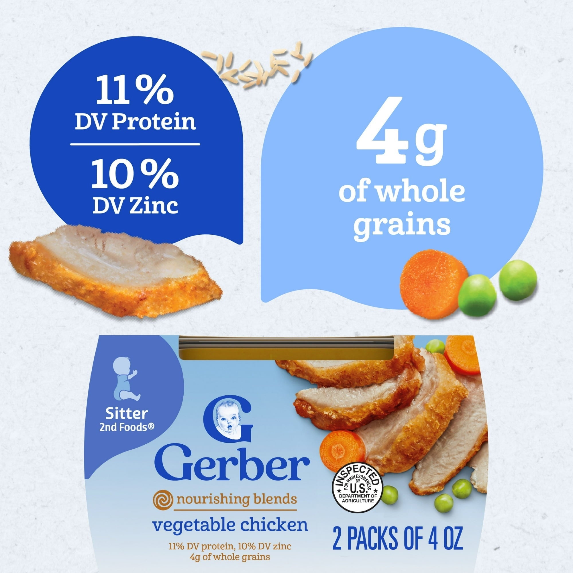 (4 pack) Gerber 2nd Foods Baby Foods, Vegetable Chicken Dinner, 4 oz Tubs (2 Pack)