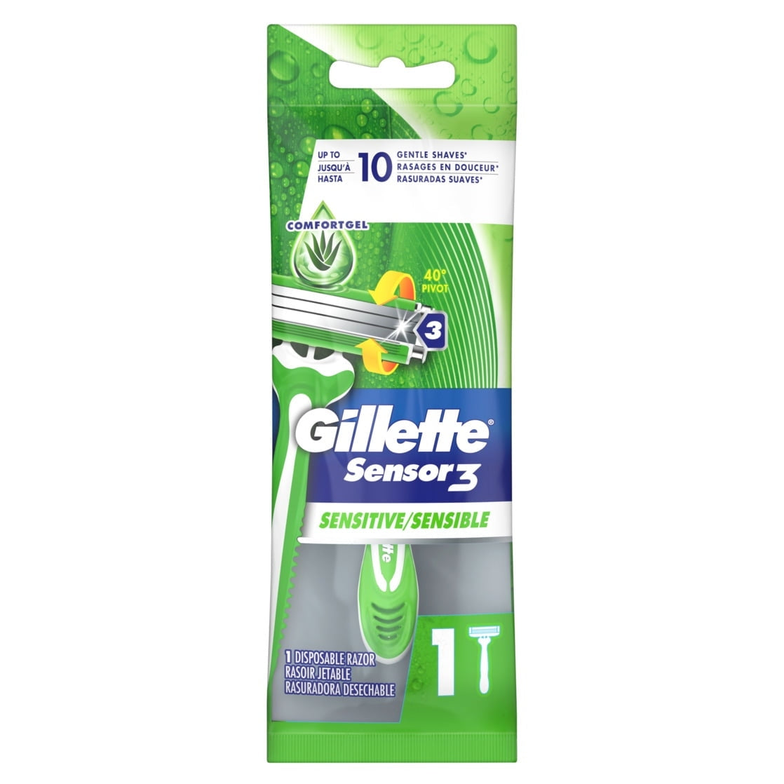 (4 pack) Gillette Sensor3 Sensitive Men's Disposable Razor, 1 Razor, Green