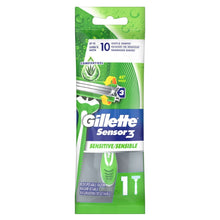 Gillette Sensor3 sensitive disposable razor, green package labeled 1 razor.