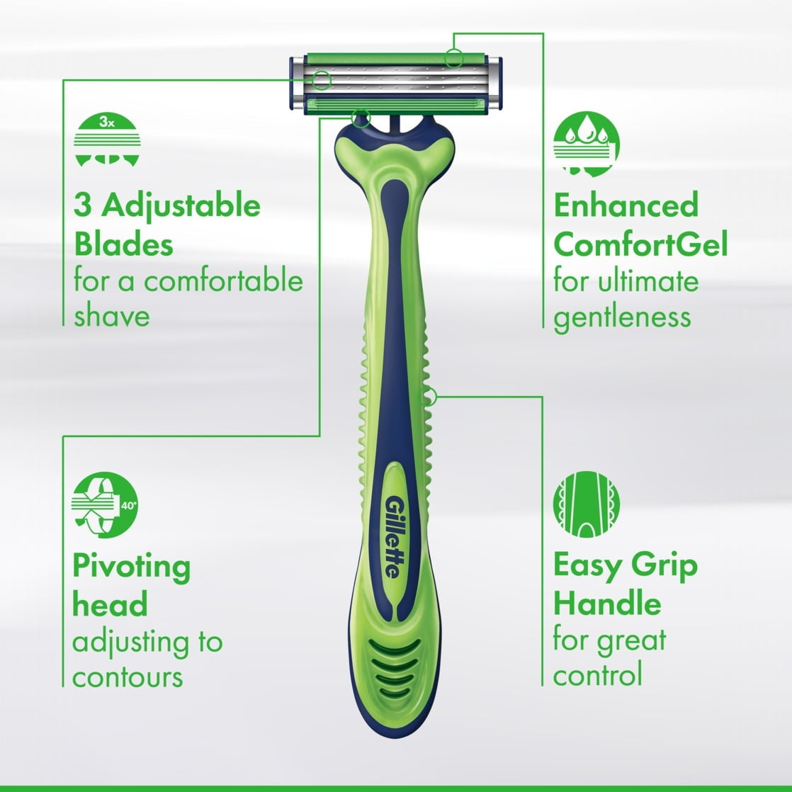 (4 pack) Gillette Sensor3 Sensitive Men's Disposable Razor, 1 Razor, Green