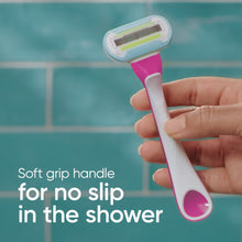 Gillette Venus razor with soft grip handle, pink and white, for no-slip in shower
