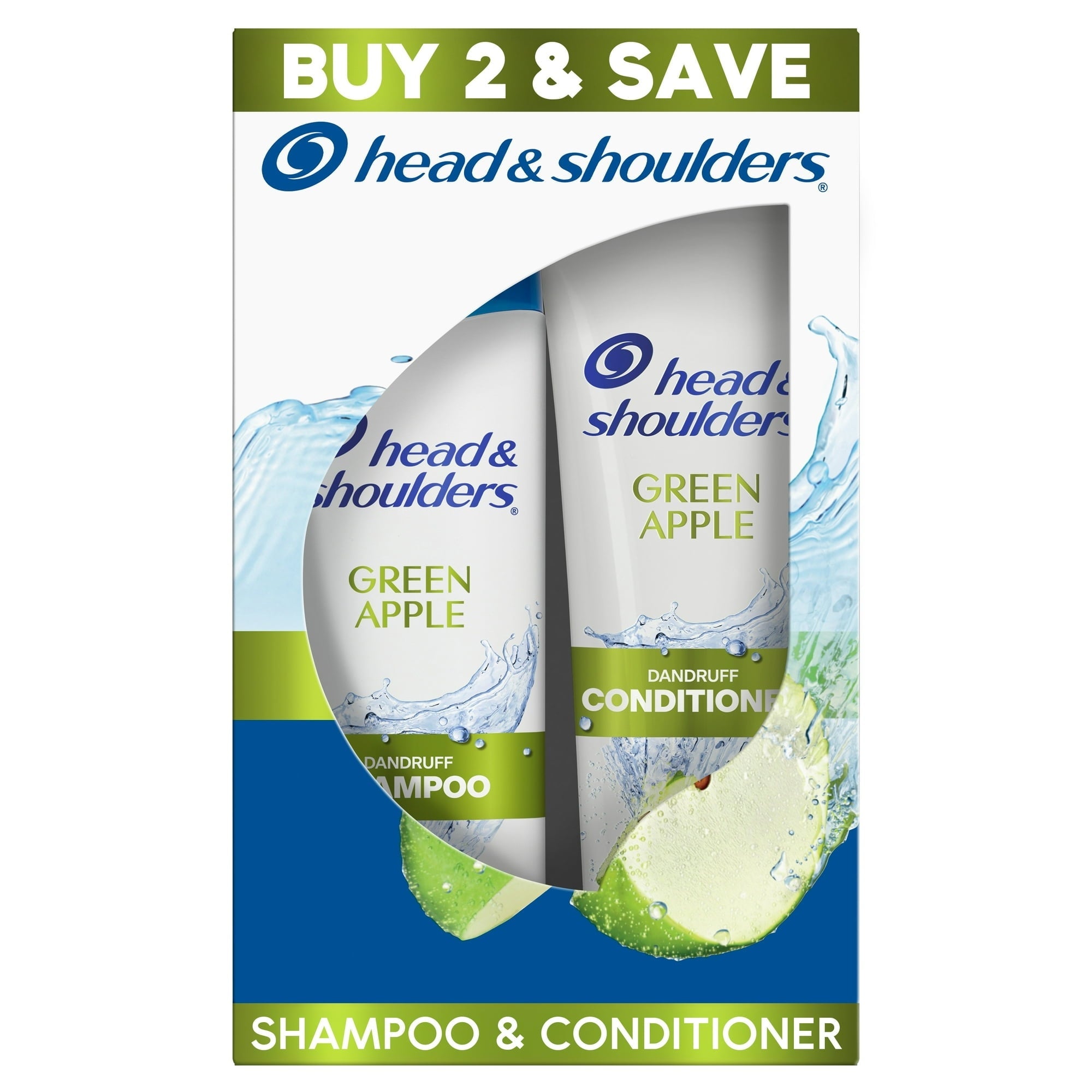 (4 pack) Head and Shoulders Green Apple Shampoo and Conditioner Dual Pack, All Hair Types