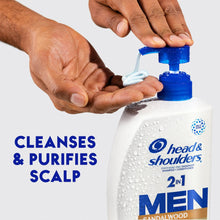 Men 2-in-1 sandalwood dandruff shampoo conditioner bottle with blue pump dispensing