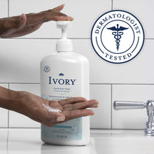 Ivory gentle body wash bottle with pump, held in hands, Original Scent
