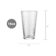 16 oz textured crackle glass tumbler, 5.8 in tall, 3.4 in wide
