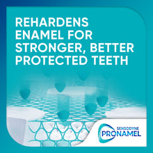 Toothpaste package panel: rehardens enamel for stronger, better protected teeth