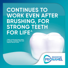 Toothpaste package panel: continues to work even after brushing, for strong teeth for life