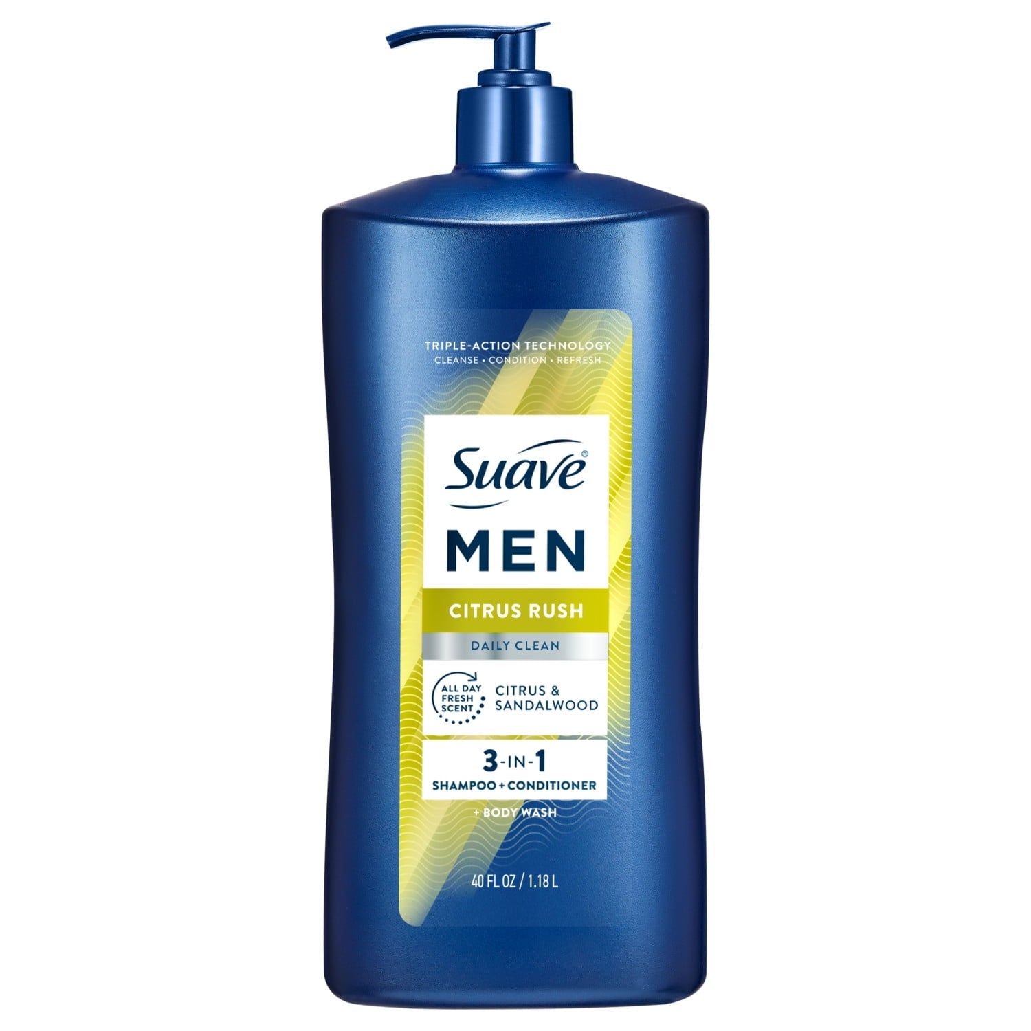(4 pack) Suave Men Citrus Rush 3-in-1 Shampoo, Conditioner & Body Wash with Glycerin & Keratin, 40 OZ
