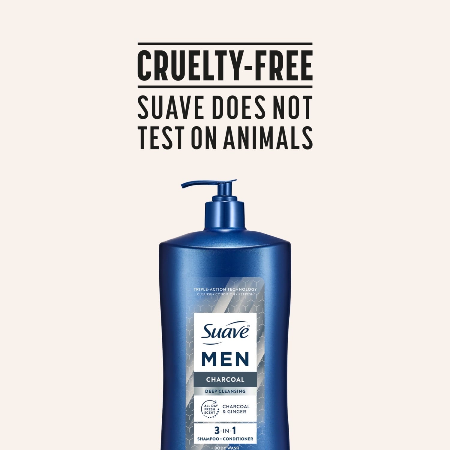 (4 pack) Suave Men Deep Cleansing 3-in-1 Shampoo, Conditioner & Body Wash with Charcoal, 40 FL OZ