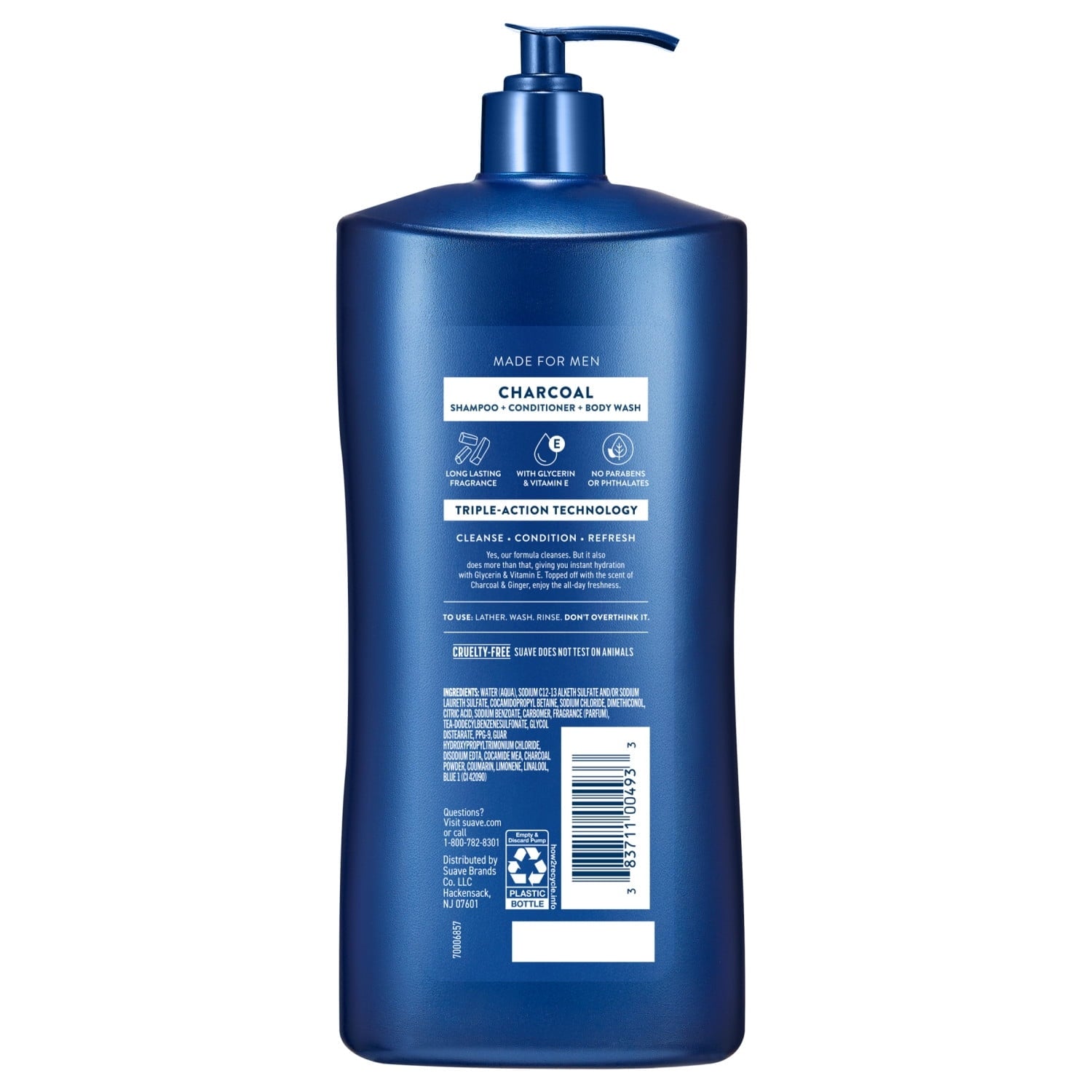 (4 pack) Suave Men Deep Cleansing 3-in-1 Shampoo, Conditioner & Body Wash with Charcoal, 40 FL OZ